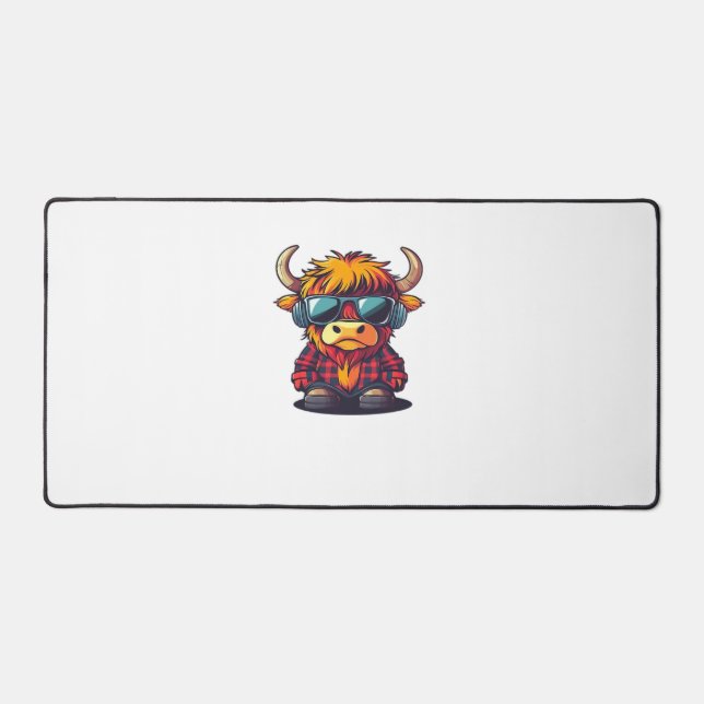 Cool Scottish Highland Cow Classic T-Shirt Desk Mat (Front)