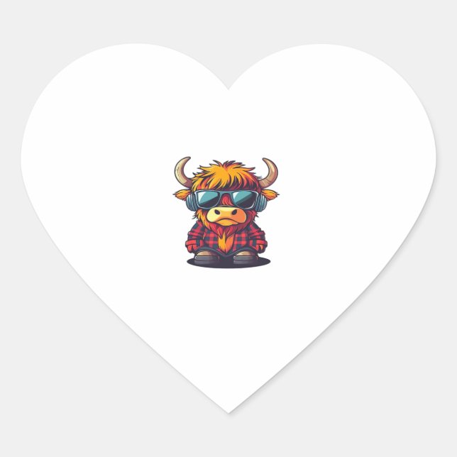 Cool Scottish Highland Cow Classic T-Shirt Heart Sticker (Front)