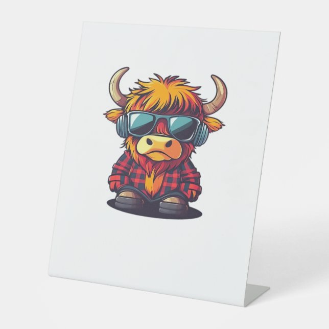 Cool Scottish Highland Cow Classic T-Shirt Pedestal Sign (Front)