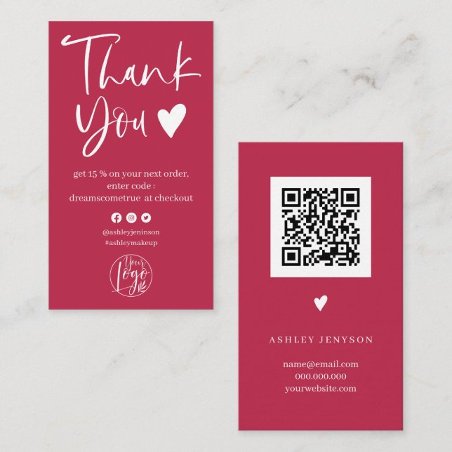 Cool script magenta logo order thank you business card (Front/Back)
