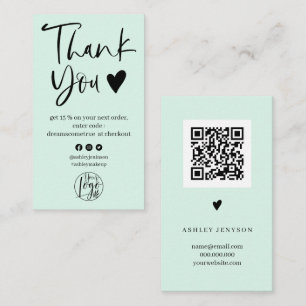 Cool script mint green logo order thank you business card