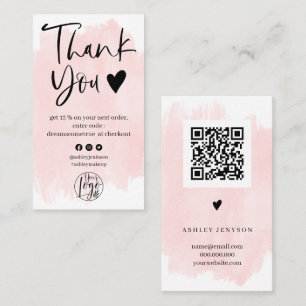 Cool script pink brushstroke logo order thank you  business card