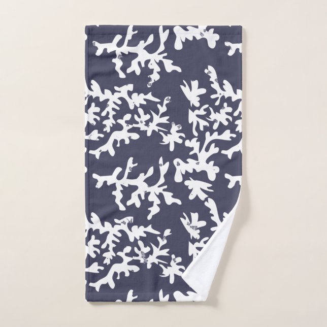 Cool Scuba Blue White Coral Reef Pattern Hand Towel (Hand Towel)