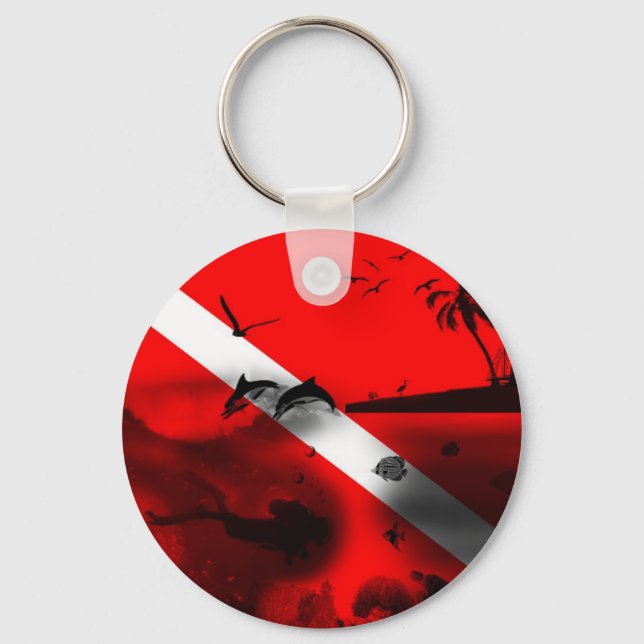 Cool Scuba Diver Flag Key Ring (Front)
