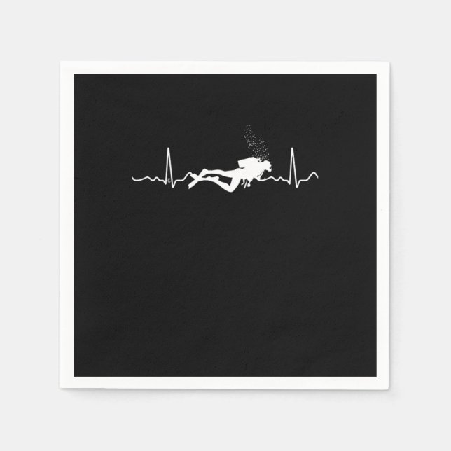 Cool Scuba Diving Diver Heartbeat Graphic  Napkin (Front)