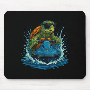 Cool sea turtle with sunglasses jet ski summer mouse mat