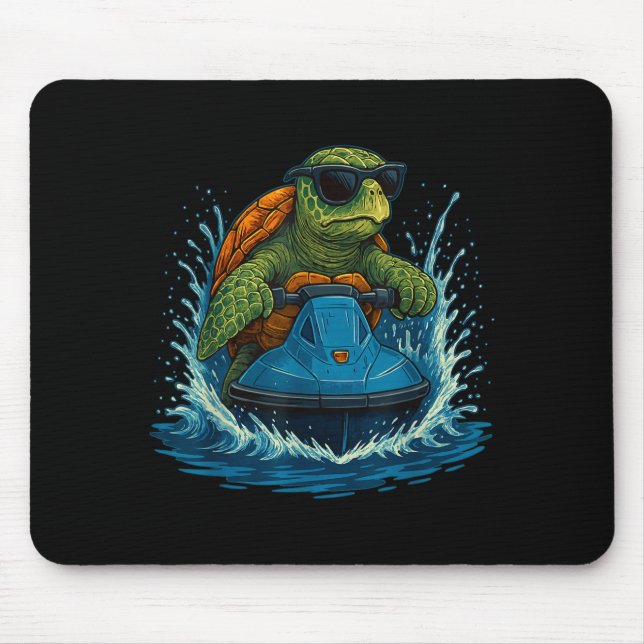 Cool sea turtle with sunglasses jet ski summer  mouse mat (Front)