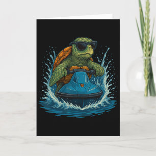 Cool Sea Turtle With Sungles Jet Ski Summer Card