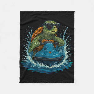 Cool Sea Turtle With Sungles Jet Ski Summer Fleece Blanket