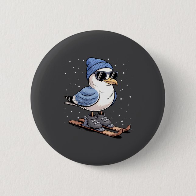Cool Seagull On Skis - Nordic Winter Seagulls Aprè 6 Cm Round Badge (Front)