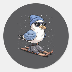 Cool Seagull On Skis - Nordic Winter Seagulls Aprè Classic Round Sticker