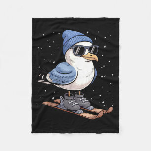 Cool Seagull On Skis - Nordic Winter Seagulls Aprè Fleece Blanket