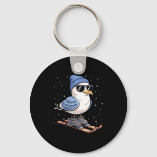 Cool Seagull On Skis - Nordic Winter Seagulls Aprè Key Ring