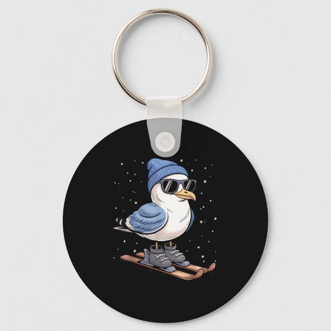 Cool Seagull On Skis - Nordic Winter Seagulls Aprè Key Ring (Front)