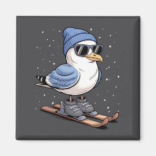 Cool Seagull On Skis - Nordic Winter Seagulls Aprè Magnet