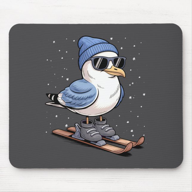Cool Seagull On Skis - Nordic Winter Seagulls Aprè Mouse Mat (Front)