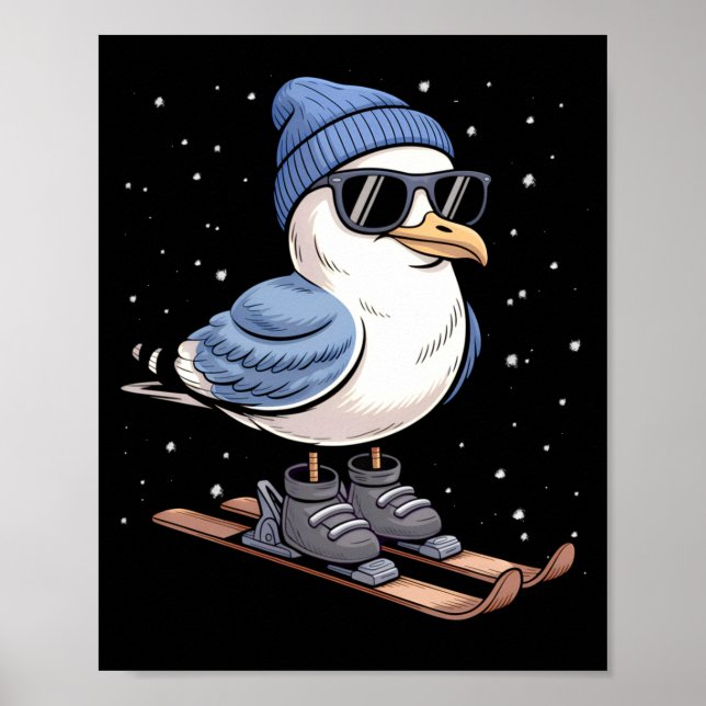 Cool Seagull On Skis - Nordic Winter Seagulls Aprè Poster (Front)