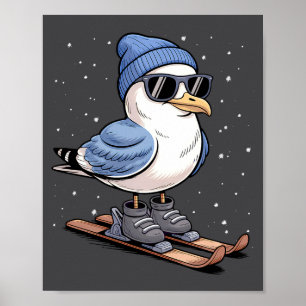 Cool Seagull On Skis - Nordic Winter Seagulls Aprè Poster