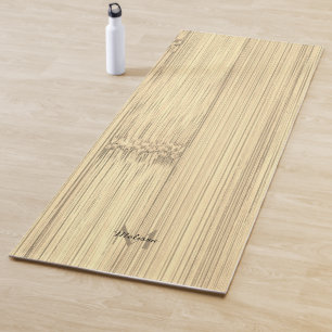 Cool sepia yellow bamboo wood print Monogram Yoga Mat