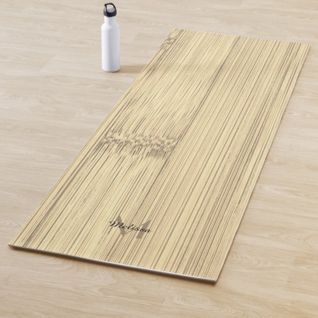 Cool sepia yellow bamboo wood print Monogram Yoga Mat (In Situ)