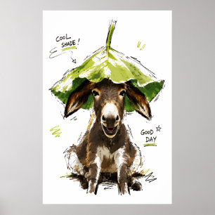 Cool Shade Good Day Funny Donkey with Leaf Hat Poster