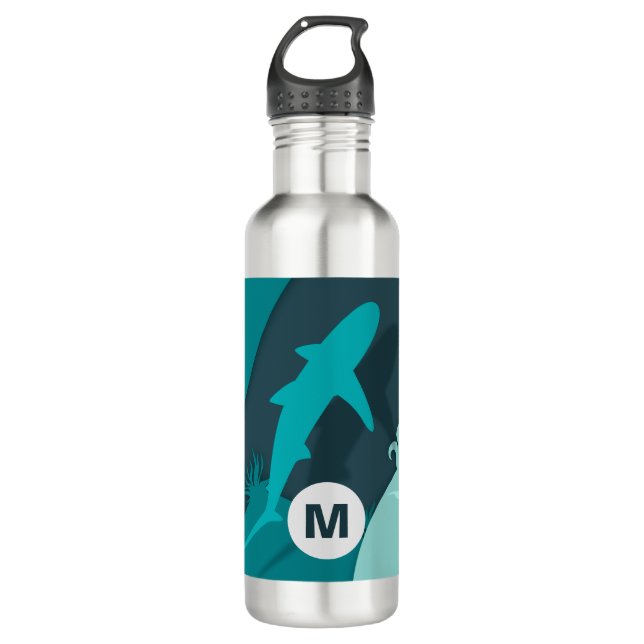 Cool Shark Abstract Art Monogram 710 Ml Water Bottle (Front)