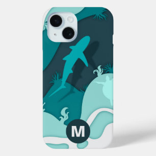 Cool Shark Abstract Art Monogram iPhone 15 Case