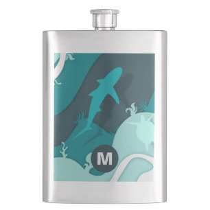 Cool Shark Abstract Art Monogram Hip Flask
