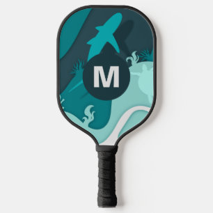 Cool Shark Abstract Art Monogram Pickleball Paddle