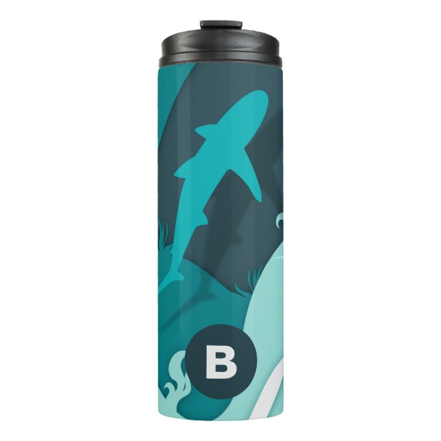 Cool Shark Abstract Art Monogram Thermal Tumbler (Front)