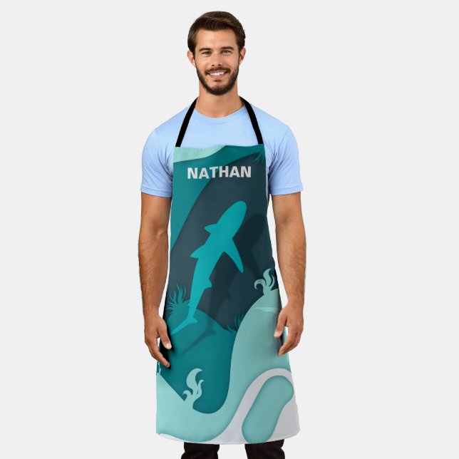 Cool Shark Abstract Art Personalised Apron (Worn)