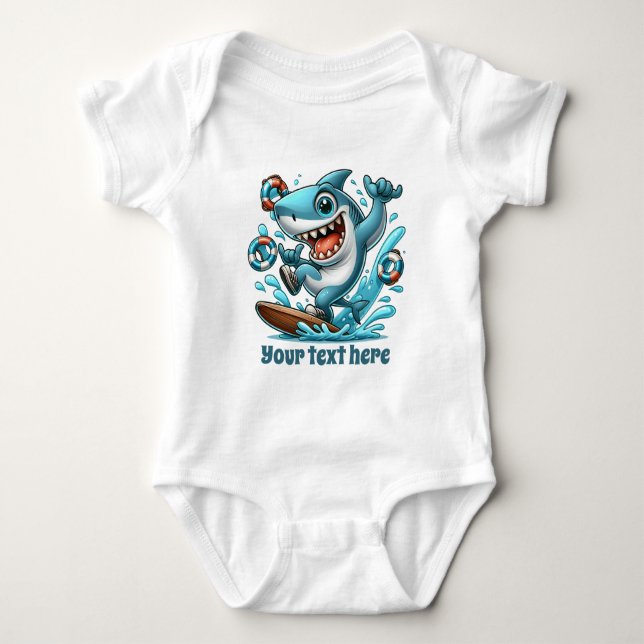 Cool shark add text unisex  baby bodysuit (Front)