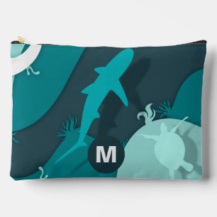Cool Shark and Turtle Abstract Art Monogram Accessory Pouch