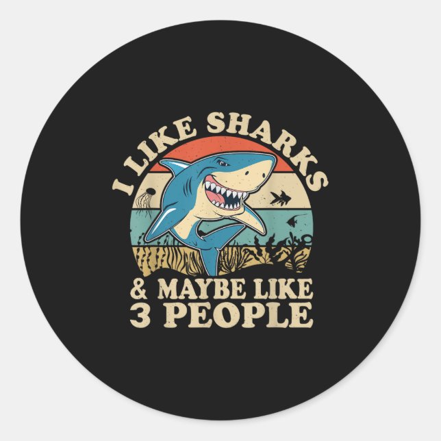 Cool Shark Art Men Women Great White Hammerhead Sh Classic Round Sticker (Front)