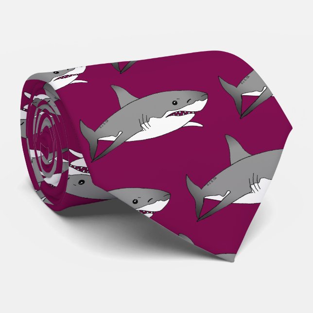 Cool Shark Cartoon Illustration Tie (Rolled)