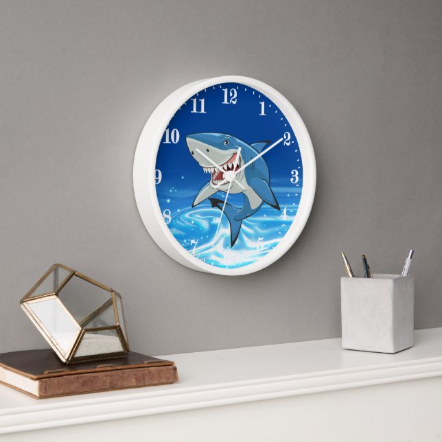 cool shark lovers decor Large Clock  (Office)