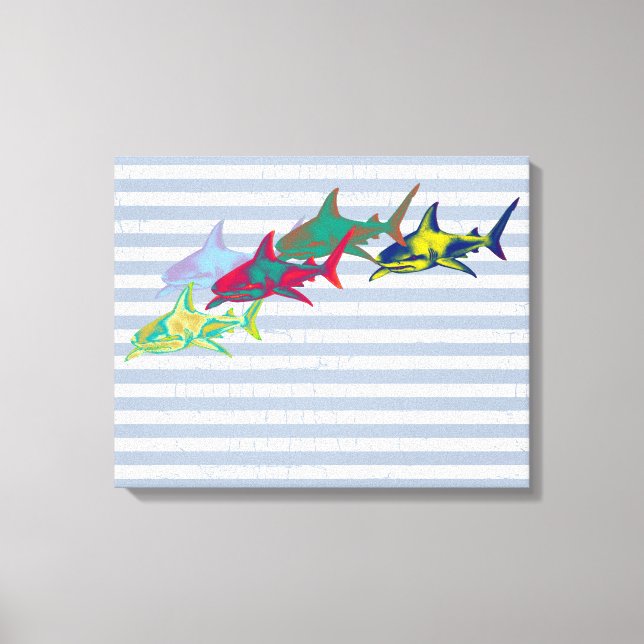 cool shark on white stripes canvas print (Front)