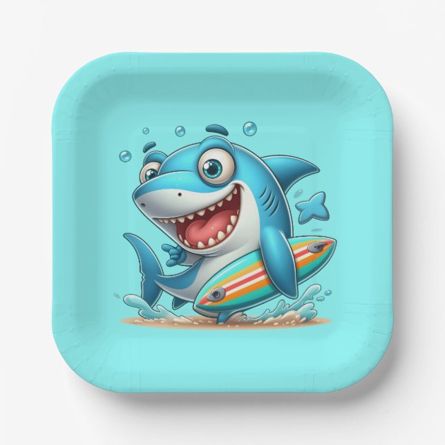 Cool shark party beach  paper plate (Front)