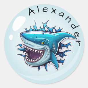 Cool Shark Personalise Classic Round Sticker