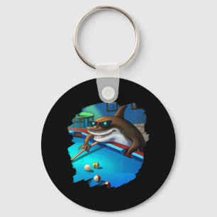 Cool Shark Playing Pool Billiards In Lounge Funny Key Ring
