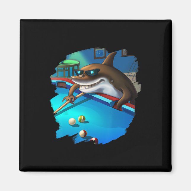 Cool Shark Playing Pool Billiards In Lounge Funny  Magnet (Front)