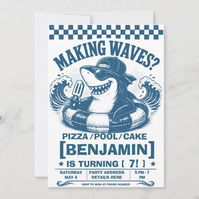 Cool Shark Pool Birthday Party Invitation (Front)