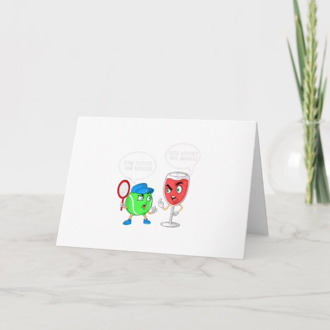 cool she loves me tennis ball and wine  funny holiday card (Front)