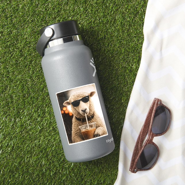 Cool Sheep Drinking Iced Coffee (HydroFlask Insitu)