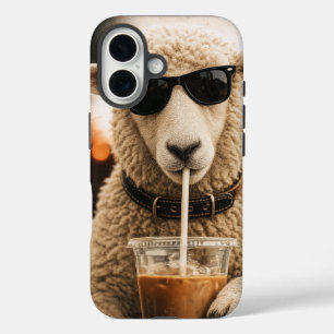 Cool Sheep Drinking Iced Coffee iPhone 16 Case