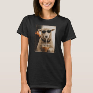 Cool Sheep Drinking Iced Coffee T-Shirt