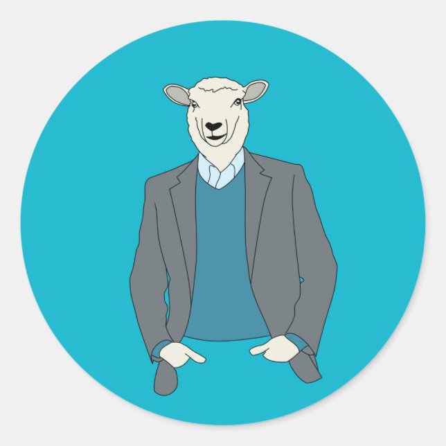 Cool Sheep Head Man in a Suit Classic Round Sticker (Front)
