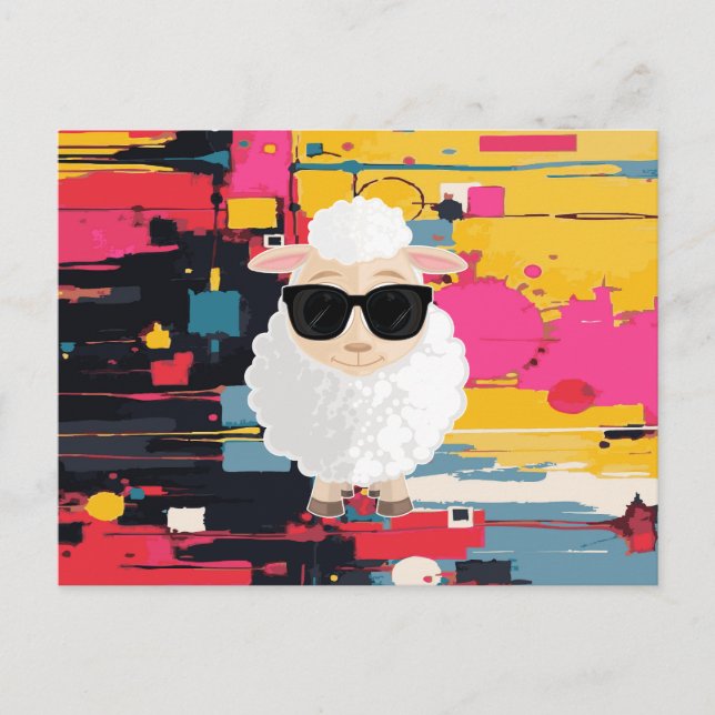 Cool Sheep Sunglasses Abstract Paint Blotch Art Postcard (Front)