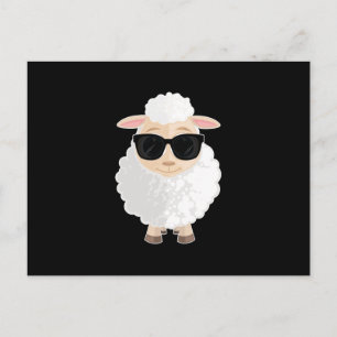 Cool Sheep Sunglasses Black Background Cute  Postcard