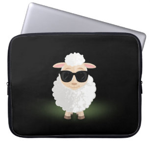 Cool Sheep Sunglasses Neon Green Cartoon Aesthetic Laptop Sleeve